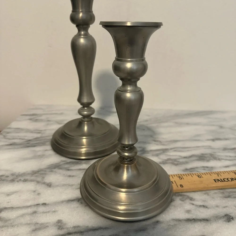 Restoration Hardware Elegant Silver pewter Candle Holders 9” & 7”